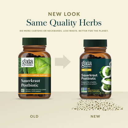 Gaia Herbs Sauerkraut Postbiotic - Gut Health & Immune Support Supplement* - Made with Fermented Sauerkraut - Free from Dairy, Soy & Gluten - 60 Vegan Liquid Phyto-Caps (30 Servings) Gaia HerbsBuy Supplements Australia