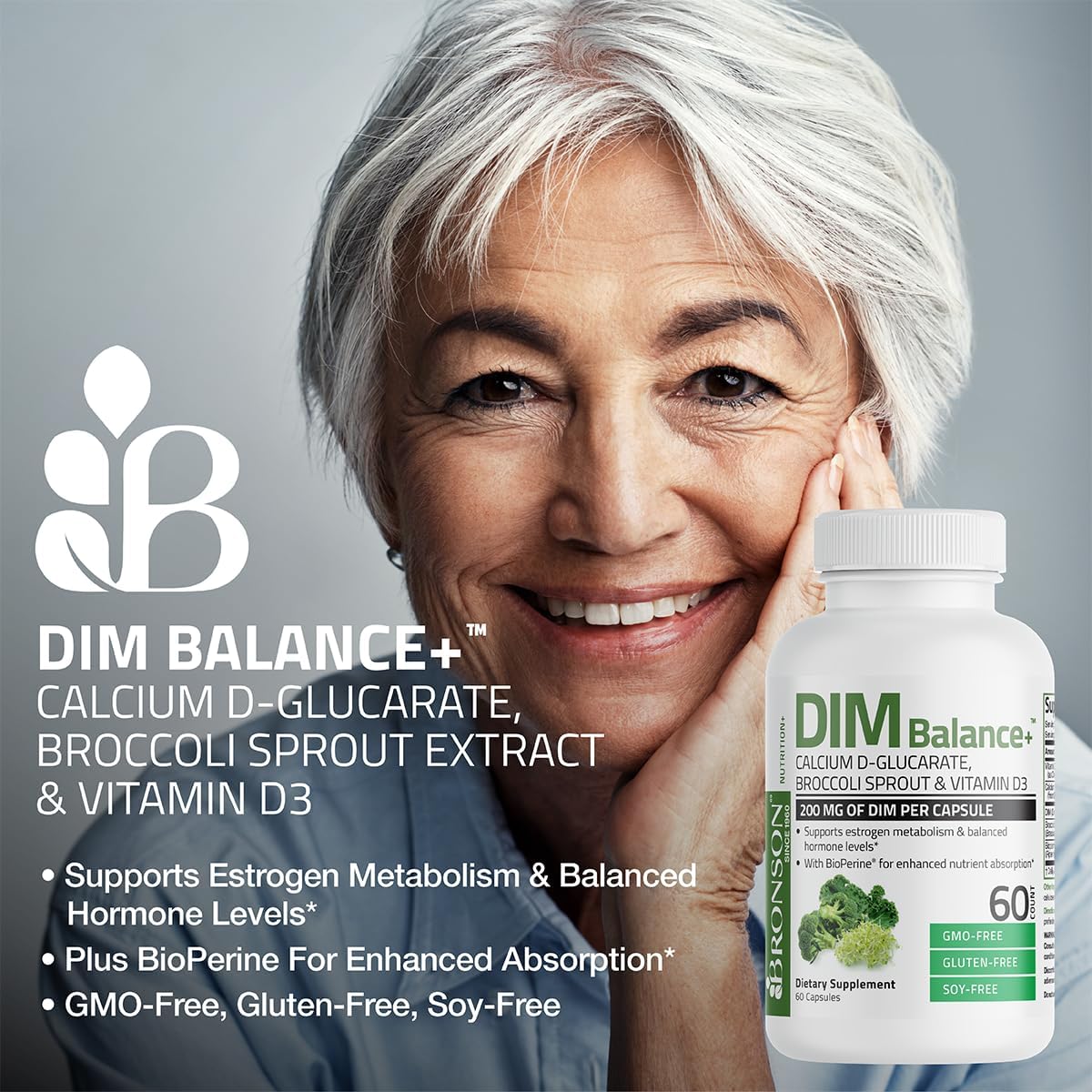 Bronson DIM Balance+ Calcium D-Glucarate, Broccoli Sprouts and Vitamin D3 200 MG of DIM per Capsule Supports Estrogen Metabolism and Balanced Hormone Levels Non-GMO, 30 Vegetarian Capsules BronsonBuy Supplements Australia