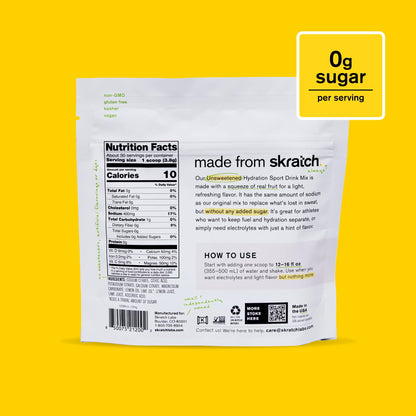 Skratch Labs Unsweetened Hydration Sport Drink Mix | Sugar Free | Electrolytes Booster | Lemon + Lime - 30 Servings | Non-GMO