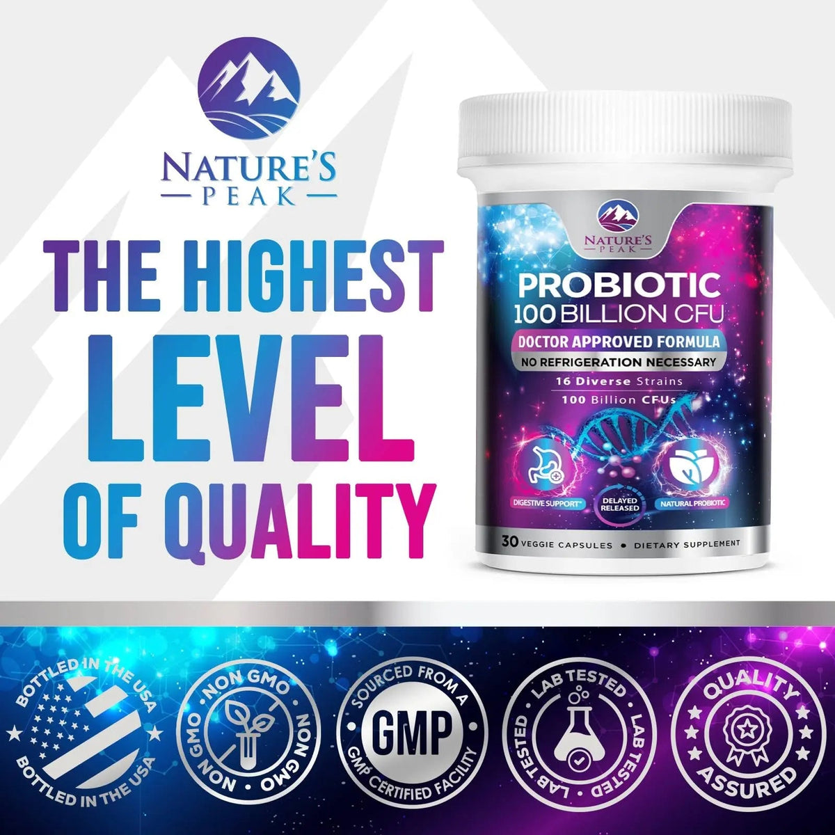 Probiotics 100 Billion CFU - 16 Premium Strains + Prebiotics - Best Probiotics for Women & Men - Supports Immune, Digestive & Gut Health, Supports Occasional Constipation, Gas & Bloating - 30 Capsules Nature's Peak buy supplements Au