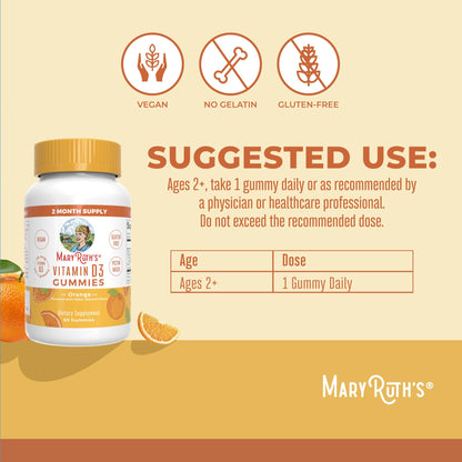 MaryRuth Organics Vitamin D3 Gummies | 2 Month Supply | Adults & Kids Vitamin D Gummy | Immune Support Supplement | VIT D3 1000IU for Bone Health&Muscle Function | Vegan | Non-GMO | Gluten Free | 60 MARYRUTH'SBuy Supplements Australia