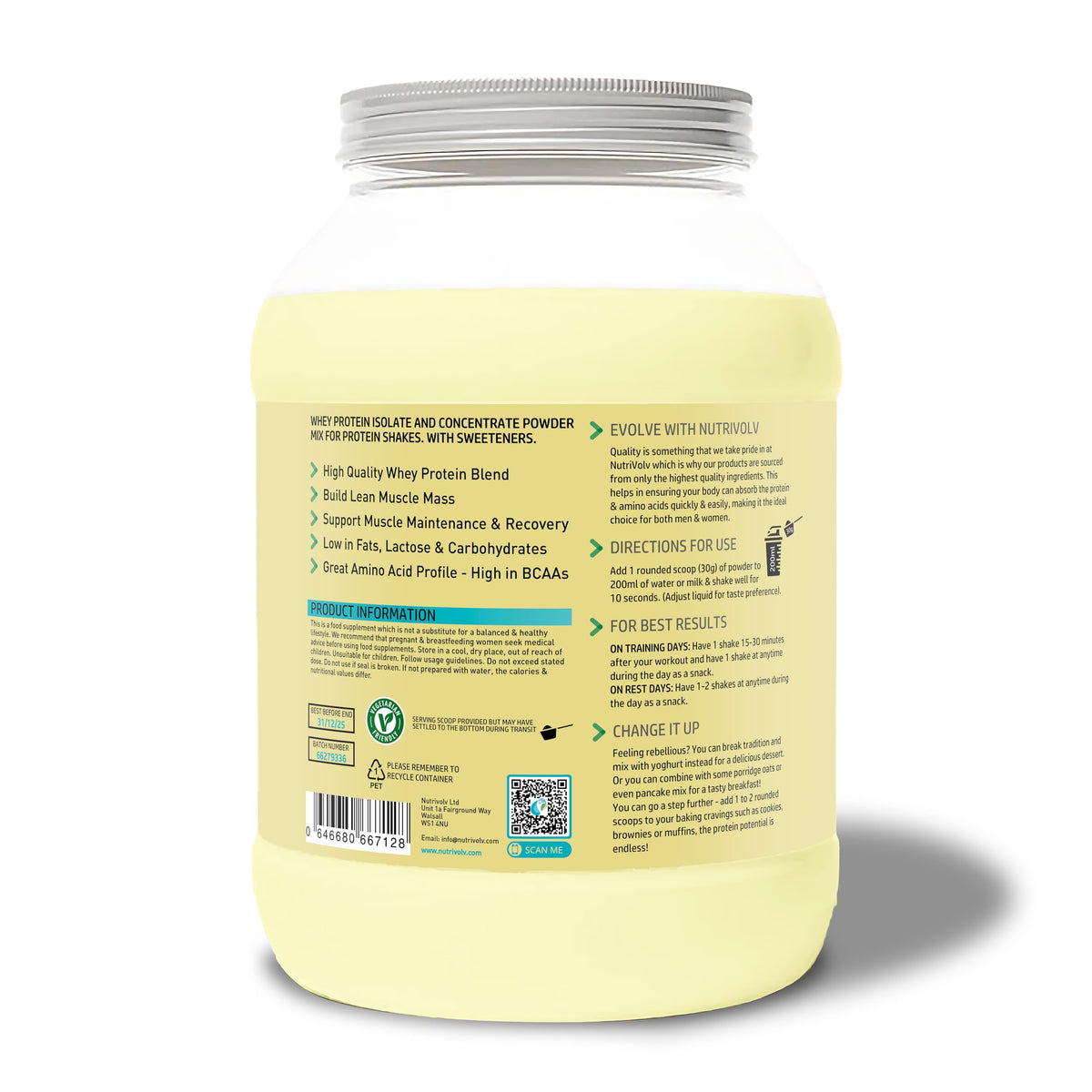 NutriVolv Whey Protein Isolate & Concentrate Powder | Vanilla Flavour 900g | 30 Servings NutriVolvBuy Supplements Australia