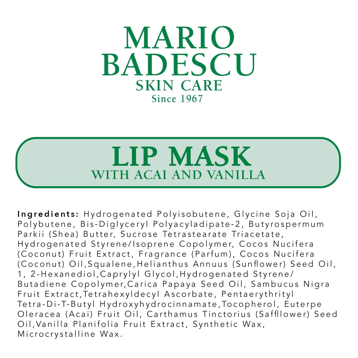 Mario Badescu Lip Mask with Acai and Vanilla for All Skin Types, Overnight Lip Treatment Enriched With Skin