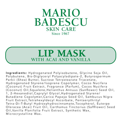 Mario Badescu Lip Mask with Acai and Vanilla for All Skin Types, Overnight Lip Treatment Enriched With Skin