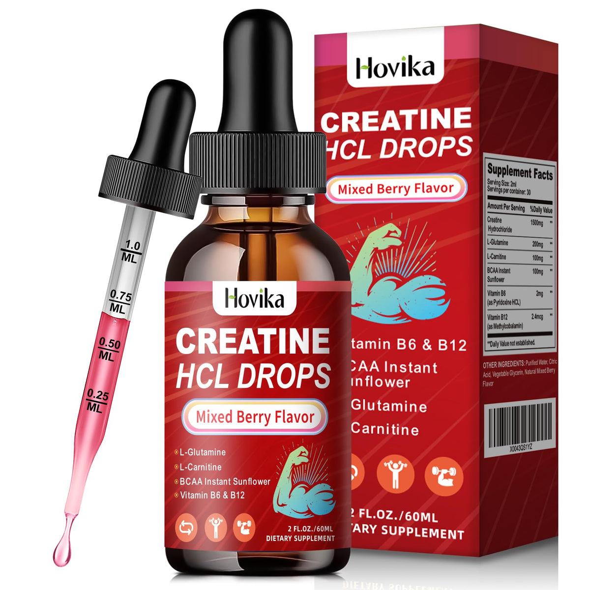 Creatine HCL Liquid Drops for Men & Women, Creatine Hydrochloride with L-Carnitine, L-Glutamine, BCAA, Vitamin B12 & B6 for Muscle Growth & Recovery-Vegan, Mixed Berry Flavor Flavor, 2 Fl Oz HovikaBuy Supplements Australia