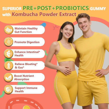 Crasye Probiotic Kombucha Gummies Sugar Free Prebiotic Postbiotic Probiotics Gummy for Women and Men Bloating Gut Health Immune and Digestive Support - 60 Gummies - 30 Servings CrasyeBuy Supplements Australia