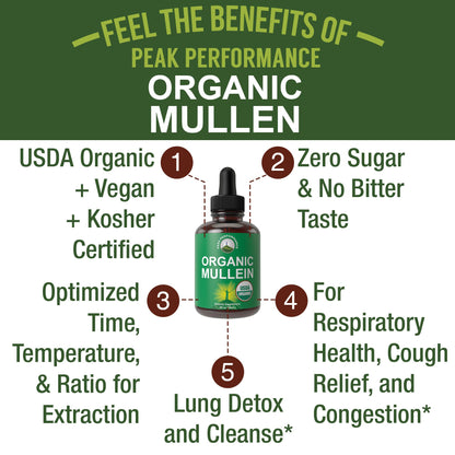 USDA Organic Mullein Leaf Drops for Lungs, Respiratory Health, Detox, Cleanse. High Bioavailability for Women, Men, Kids. Liquid Tincture Supplement. Sooth Lungs, Cough, Congestion. Vegan, Zero Sugar Peak PerformanceBuy Supplements Australia