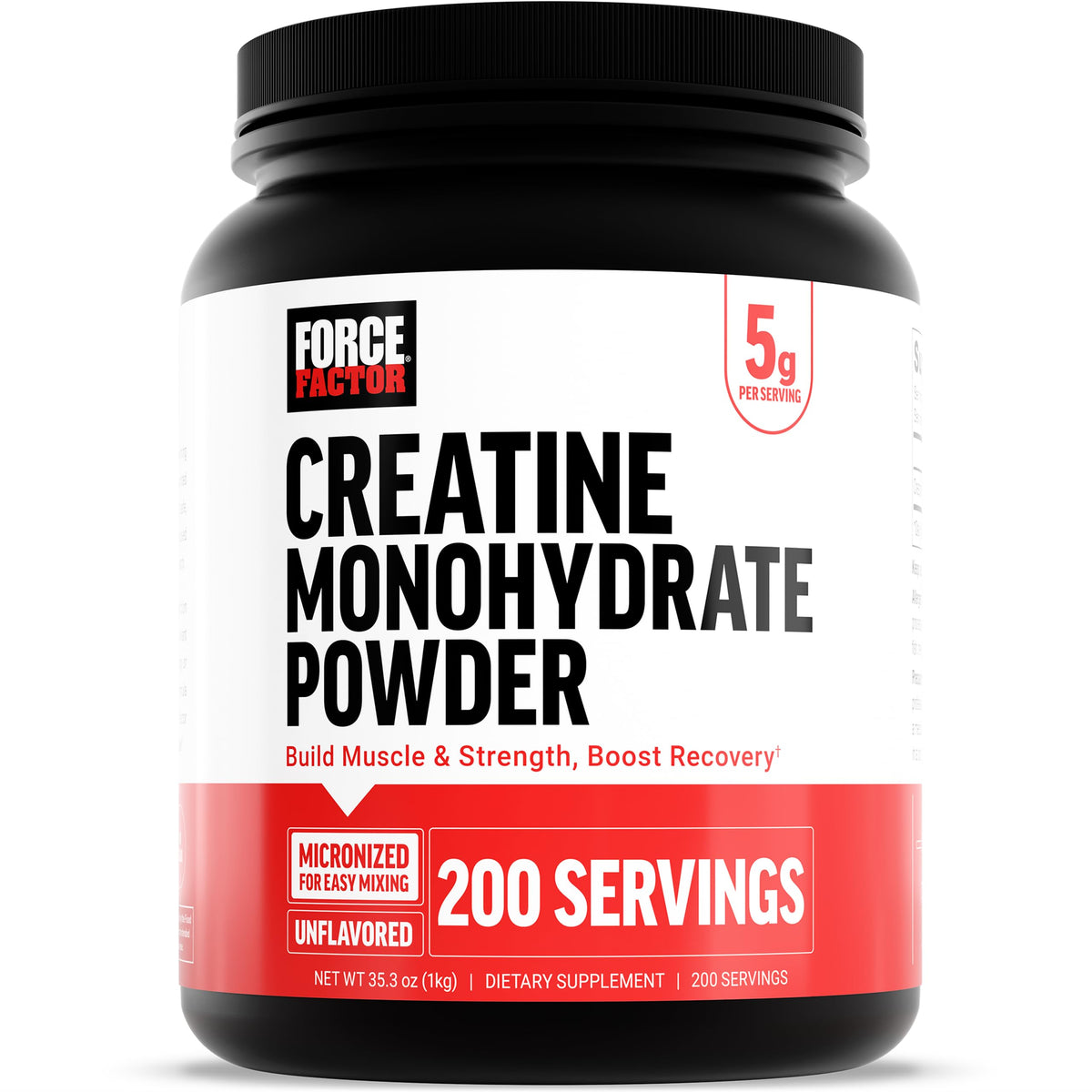 Force Factor Creatine Monohydrate Powder, 5g Micronized Dose to Support Muscle Growth, Strength, Recovery, Cognitive Health & Memory, Unflavored, 200 Servings Force FactorBuy Supplements Australia