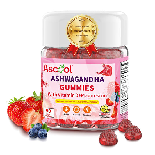 Ascool Ashwagandha Gummies for Stress Support & Relaxation with Magnesium + Vitamin D – 90 Count Sugar-Free, Vegan Ashwa Supplements AscoolBuy Supplements Australia