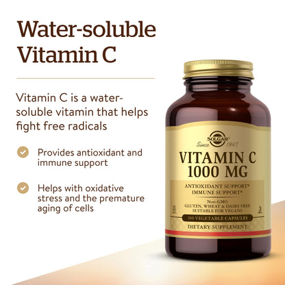 Solgar Vitamin C 1000mg - Healthy Immune System - Helps Fight Free Radicals - Vegan SOLGARBuy Supplements Australia