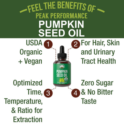 Pumpkin Seed Oil. USDA Organic Vegan Liquid Drops Extract for Women and Men. Supplement for Hair Growth, Skin Health, UT, Prostate Support. Zero Sugar, Gluten Free. Take Orally No Capsules Peak PerformanceBuy Supplements Australia