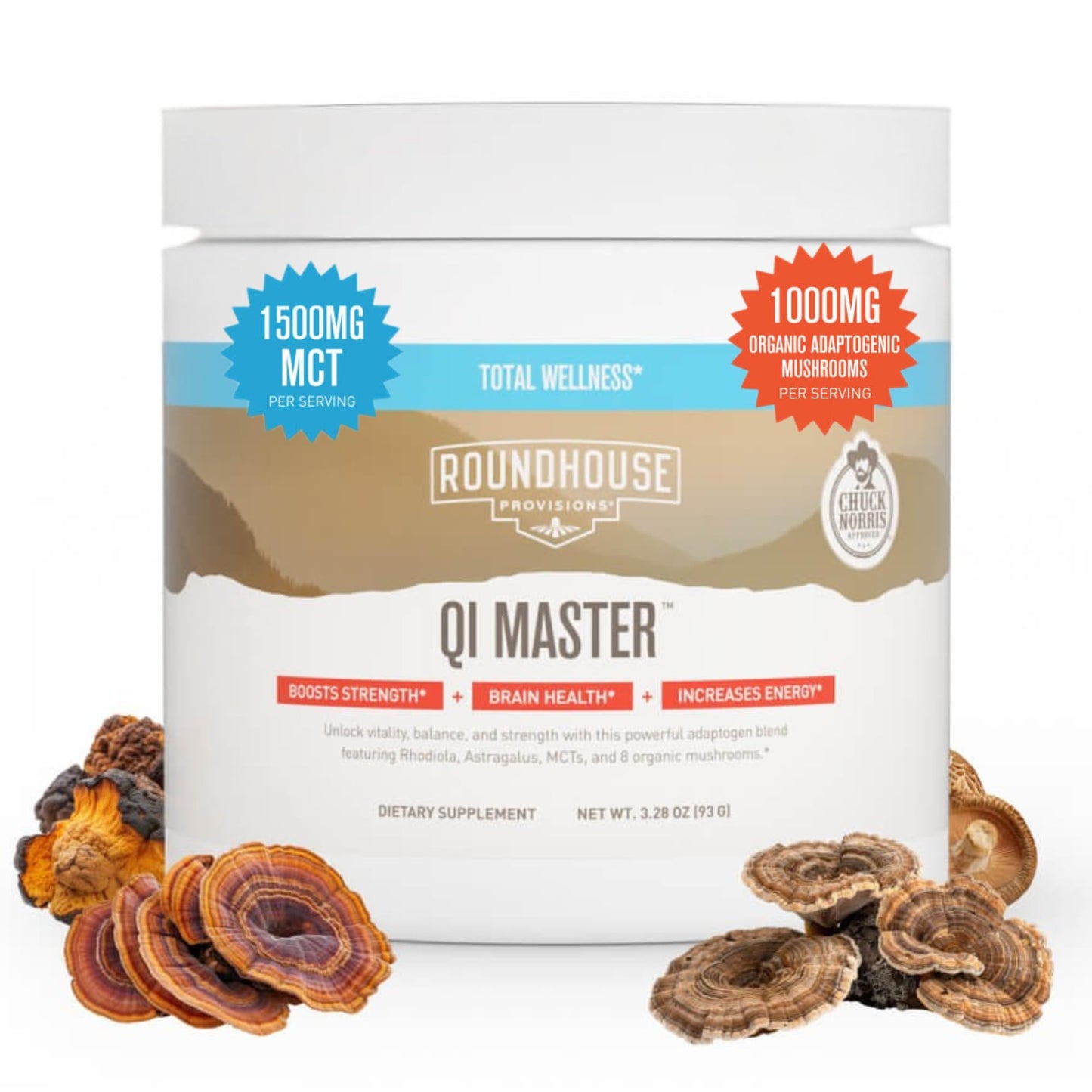 ROUNDHOUSE PROVISION Qi Master Adaptogen Blend, Earthy Mushroom Flavor with Astragalus Root, Rhodiolife Extract, MCT, 8 Organic Mushrooms (30 Scoops) by Chuck Norris ROUNDHOUSE PROVISIONBuy Supplements Australia