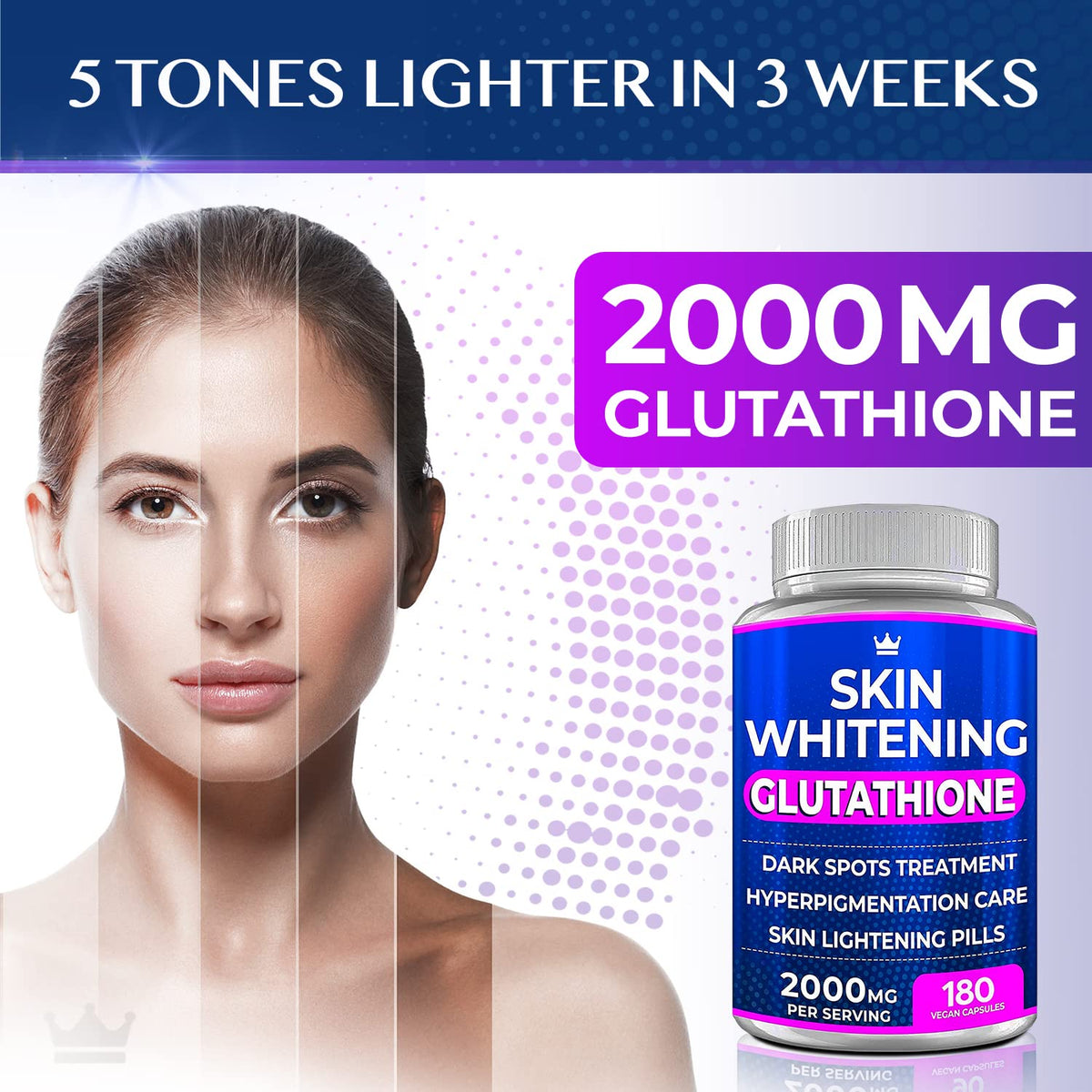 Glutathione Whitening Pills - 180 Capsules 2000mg Glutathione - Effective Skin Lightening NORTHERN CROWN COSMETICSBuy Supplements Australia