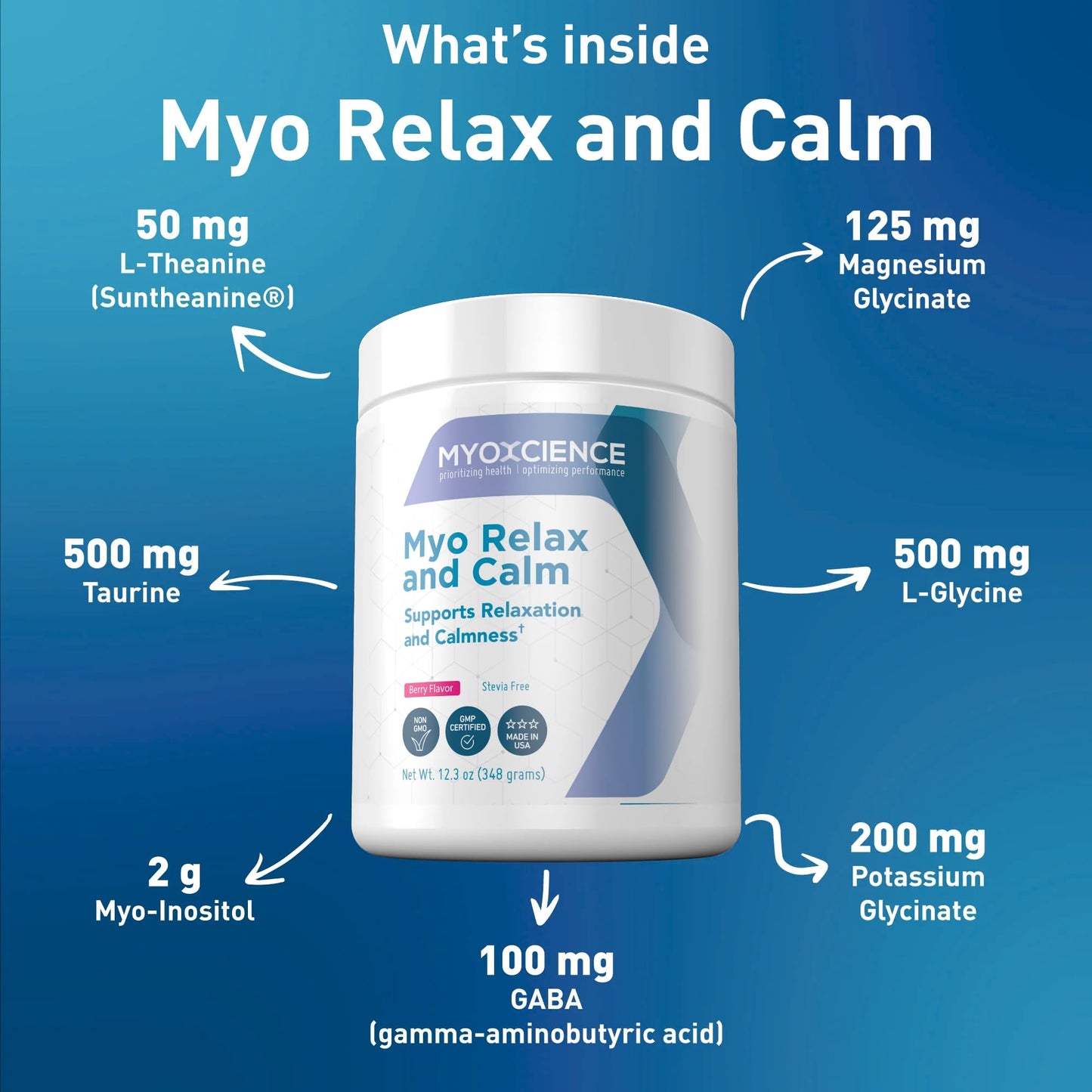 MYOXCIENCE Myo Relax & Calm | Myo-Inositol, L-Theanine, Taurine, Magnesium & GABA | Supports Sleep, Neurotransmitter & Hormone Support (Berry Flavor) (60 Servings) MYOXCIENCE buy supplements Au
