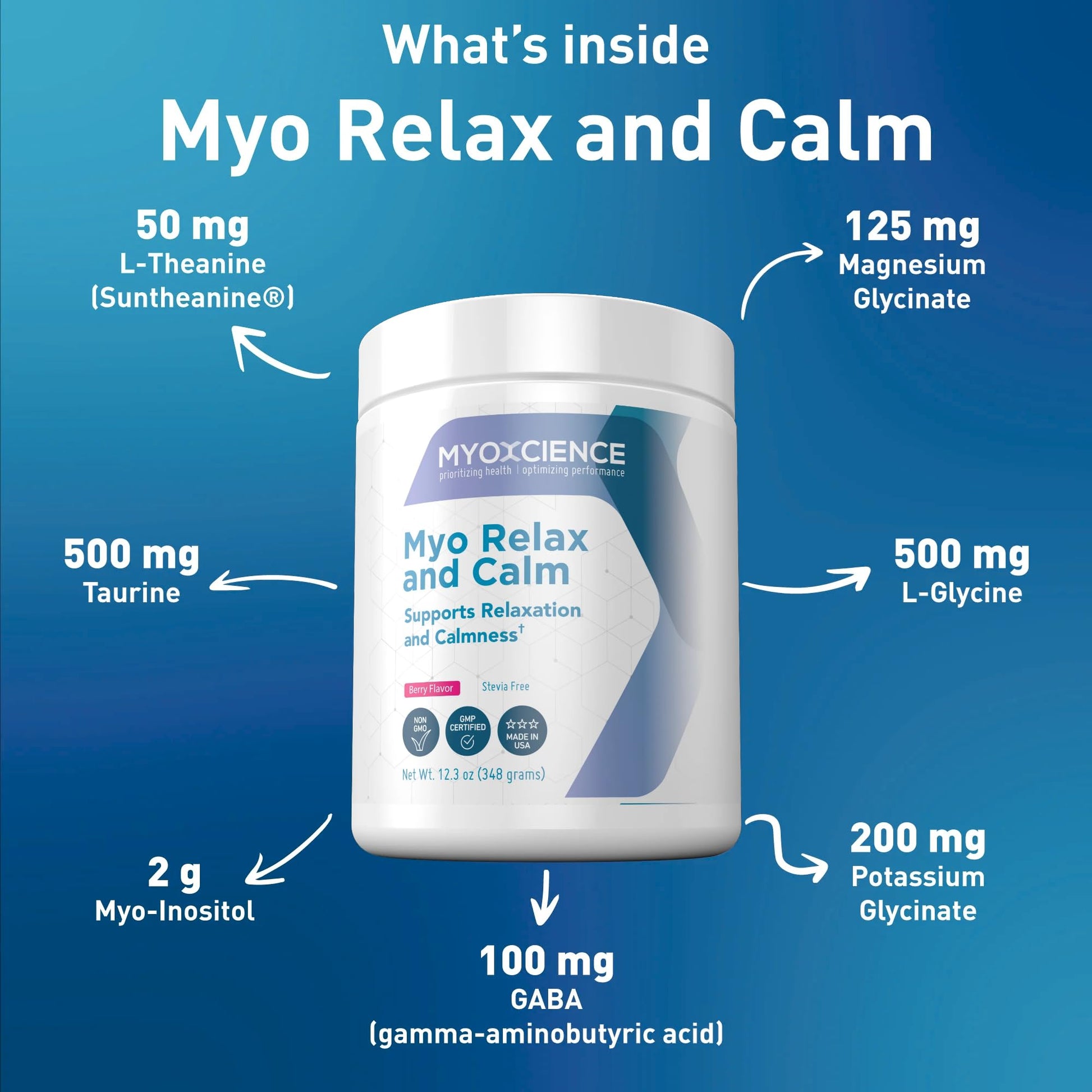 MYOXCIENCE Myo Relax & Calm | Myo-Inositol, L-Theanine, Taurine, Magnesium & GABA | Supports Sleep, Neurotransmitter & Hormone Support (Berry Flavor) (60 Servings) MYOXCIENCE buy supplements Au