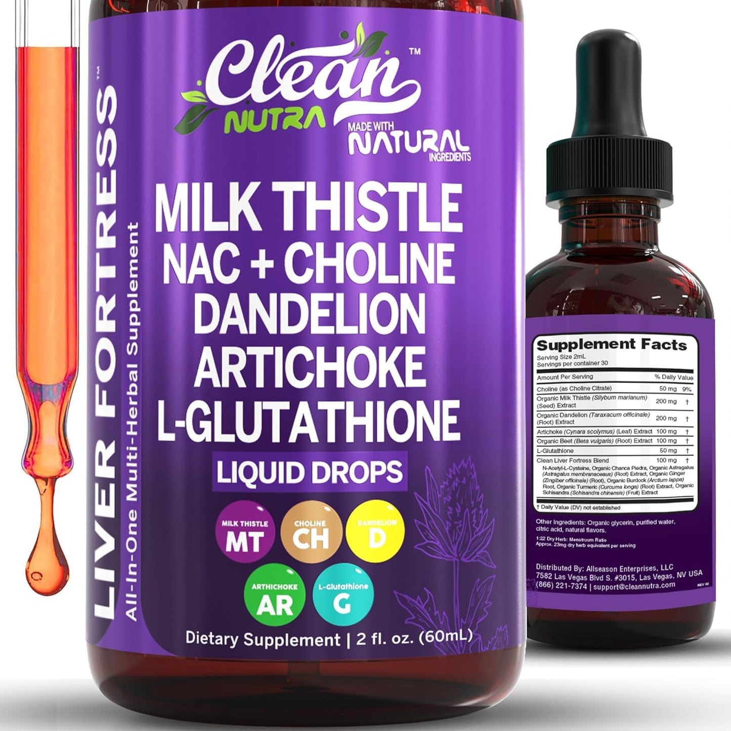 Clean Nutraceuticals Milk Thistle NAC Liver Cleanse Detox & Repair Supplement Liver Support Liquid Drops with Dandelion Extract, Artichoke, Chanca Piedra, Choline