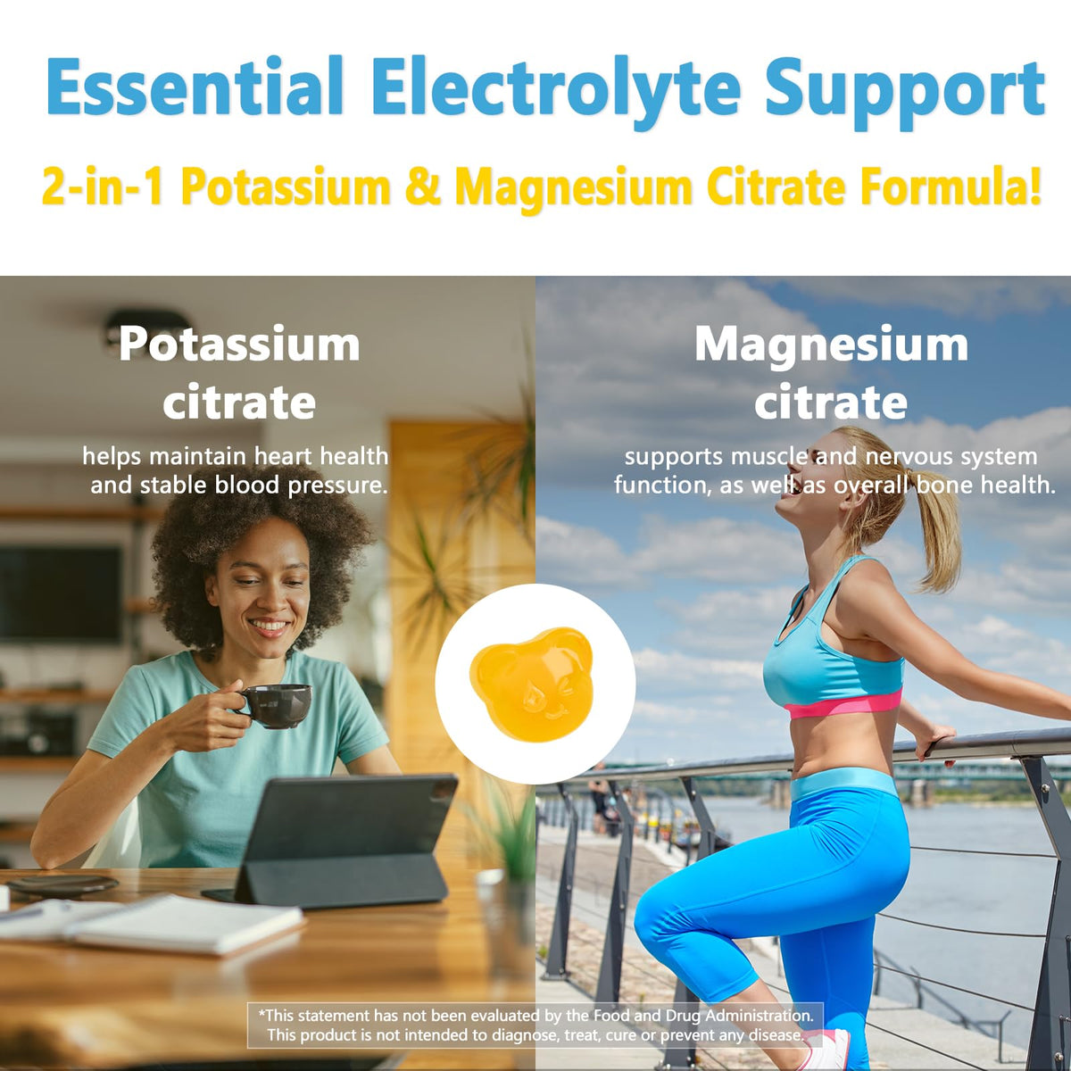 Biobor Potassium Magnesium Gummies, Magnesium Citrate & Potassium Citrate Supplements with Vitamin D3, B6 for Electrolyte Balance, Muscle, Leg Cramps, GMO Free Gluten Free (Pineapple,60 Count) BioborBuy Supplements Australia