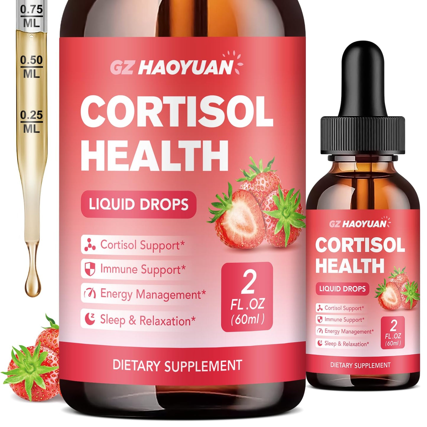 GZ HAOYUAN Cortisol Supplement Liquid Drops for Women and Men with Magnesium, Ashwagandha, L-theanine, Phosphatidylserine for Lower Cortisol, Calm, Mood, Sleep Support - 2 FL.OZ, Strawberry GZ HAOYUANBuy Supplements Australia