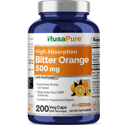 NusaPure Bitter Orange - Suitable for Vegetarian/Vegan, Non - GMO - 500mg 200 Capsules NusaPureBuy Supplements Australia