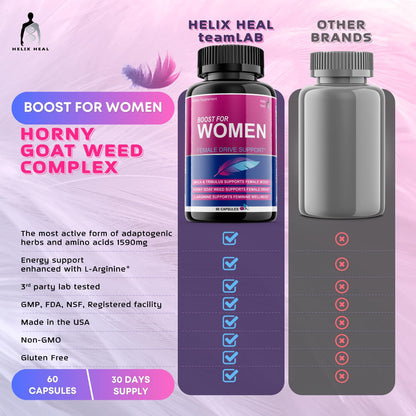 Helix Heal Libido Booster for Women Fast Acting with Horny Goat Weed - Female Desire Pills with Maca Root, Tribulus Terrestris, Ginseng and Hornygoatweed Women - Hormone Balance, Made in USA (60 ct) Helix HealBuy Supplements Australia