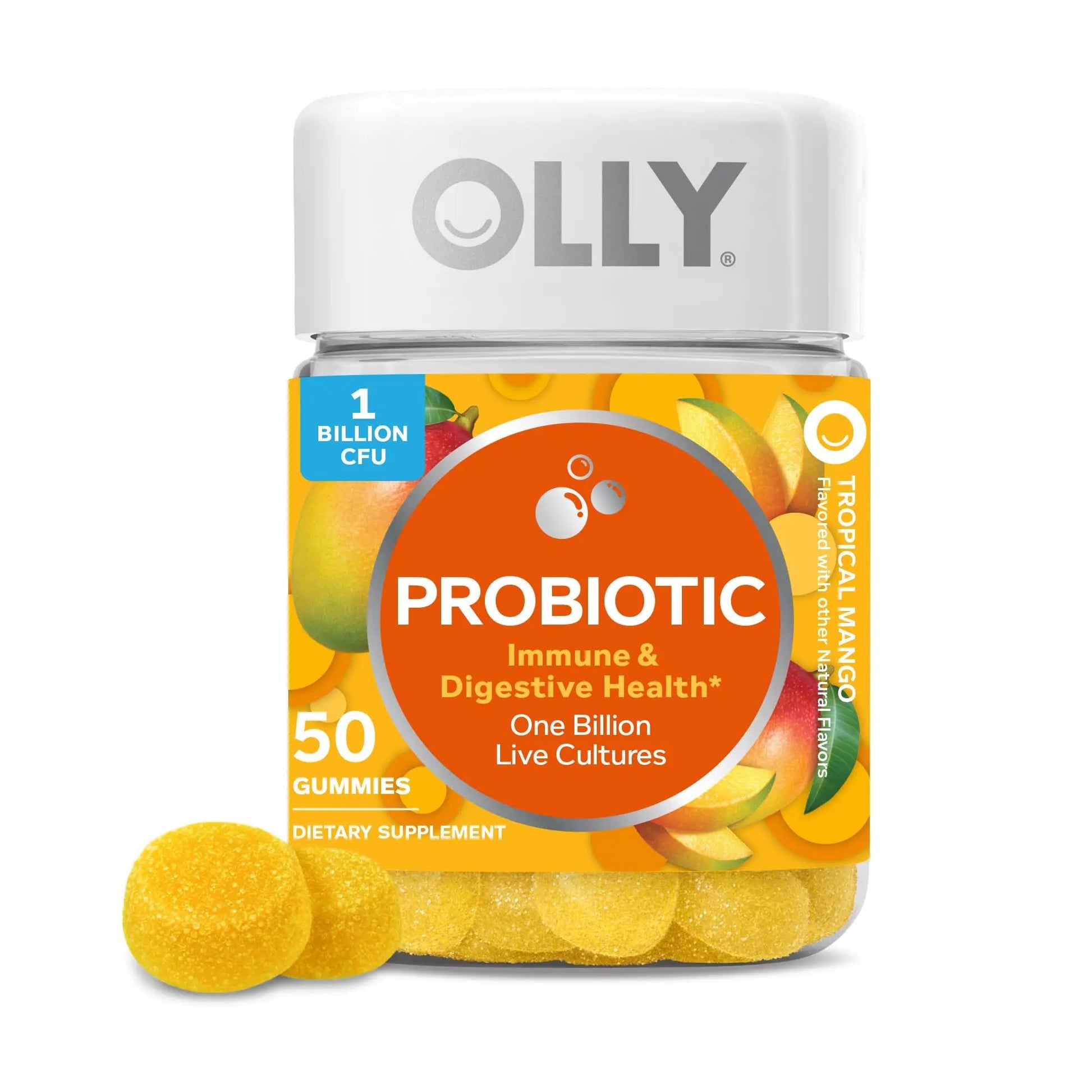 OLLY Probiotic Gummy, Immune and Digestive Support, 1 Billion CFUs, Chewable Probiotic Supplement, Mango, 25 Day Supply - 50 Count OLLYBuy Supplements Australia