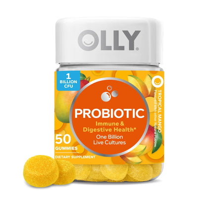 OLLY Probiotic Gummy, Immune and Digestive Support, 1 Billion CFUs, Chewable Probiotic Supplement, Mango, 25 Day Supply - 50 Count OLLYBuy Supplements Australia