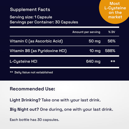 Not Drugs Proactive Hangover Support that Actually Works | Effective, Affordable & Backed by Science | 30 Capsules | 30 Doses | L-Cysteine, Vitamin B6, Vitamin C Not DrugsBuy Supplements Australia
