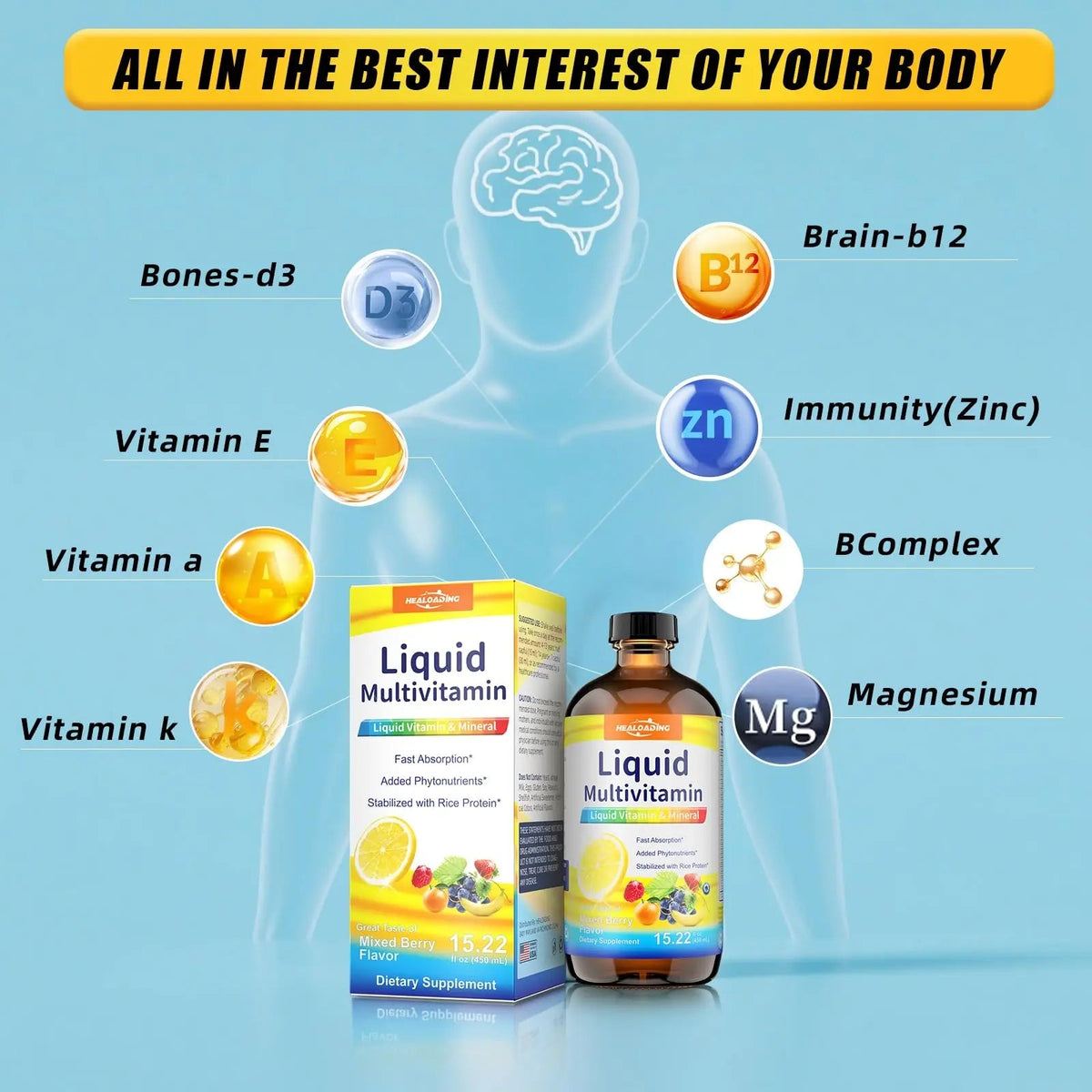 HEALOADING Nutritious Liquid Multivitamin for Women：Liquid Multi Vitamin with Amino Acids Zinc Selenium Mixed Fruit Flavor HEALOADINGBuy Supplements Australia