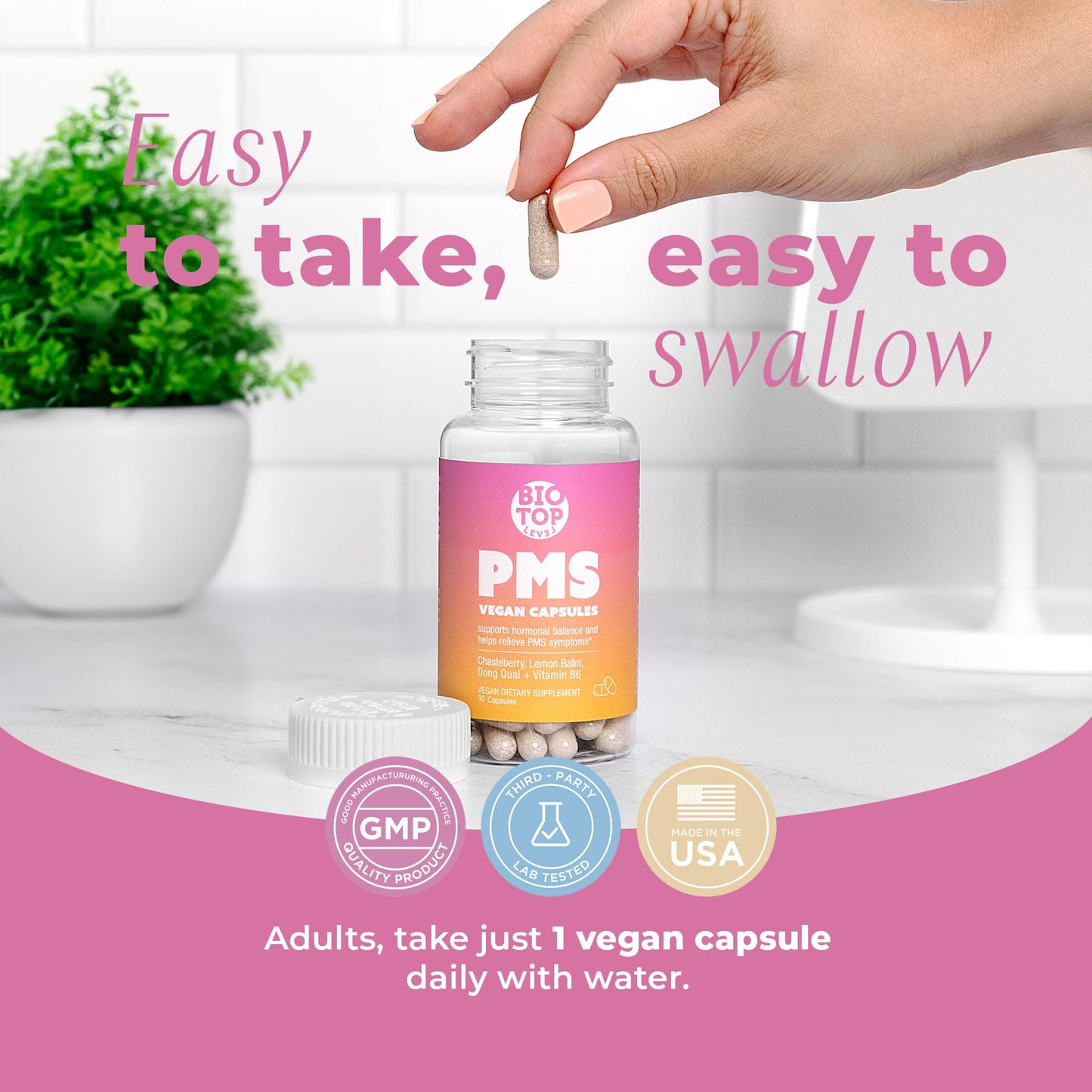 BIOTOPLEVEL PMS Support Supplement for Women & PMS Relief, Hormone Balance & Menstrual Period Relief for Cramps, Bloating & Mood Swings with Chasteberry, Vitamin B6, Lemon Balm, Dong Quai, 30 Count BIOTOPLEVELBuy Supplements Australia