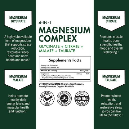 BioSchwartz Magnesium Complex Supplement (90 Capsules) 350mg Magnesium Glycinate Citrate Malate and Taurate Per Serving for Healthy Nerves Muscles Heart Sleep Support (Vegan, Gluten-Free, Non-GMO) BioSchwartzBuy Supplements Australia