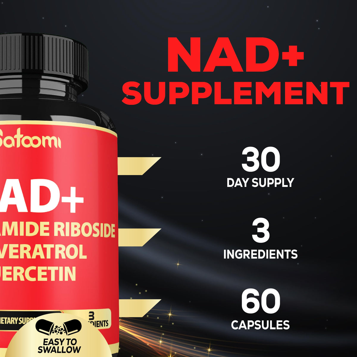Satoomi NAD Supplement with Nicotinamide Riboside NR, Resveratrol, Quercetin - 60 Count - 30 Days SatoomiBuy Supplements Australia