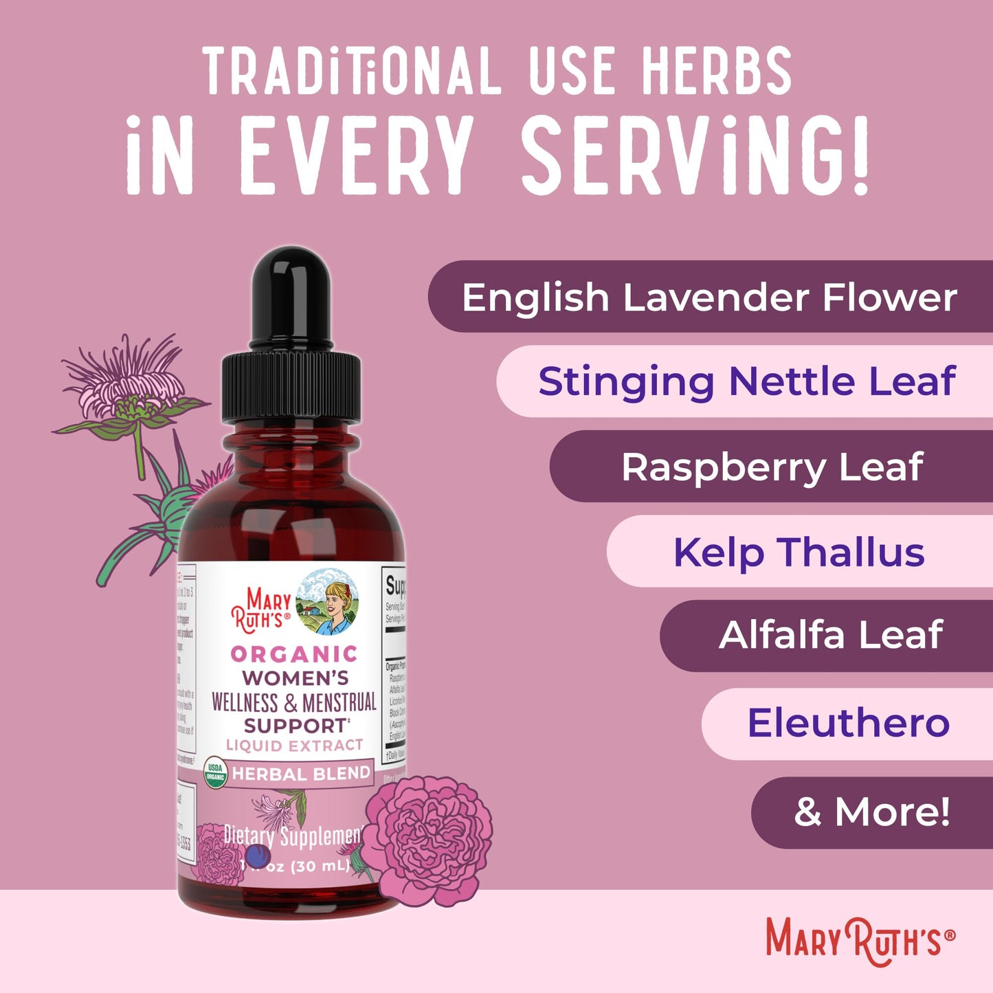 MaryRuth Organics USDA Organic Women's Wellness Liquid Herbal Supplements | Includes Stinging Nettle, Raspberry Leaf, Eleuthero Root, Chaste Tree Berry | Menstrual Support | Non-GMO, Vegan MARYRUTH'SBuy Supplements Australia