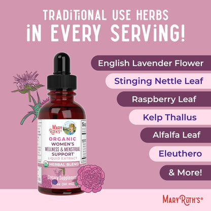 MaryRuth Organics USDA Organic Women's Wellness Liquid Herbal Supplements | Includes Stinging Nettle, Raspberry Leaf, Eleuthero Root, Chaste Tree Berry | Menstrual Support | Non-GMO, Vegan MARYRUTH'SBuy Supplements Australia