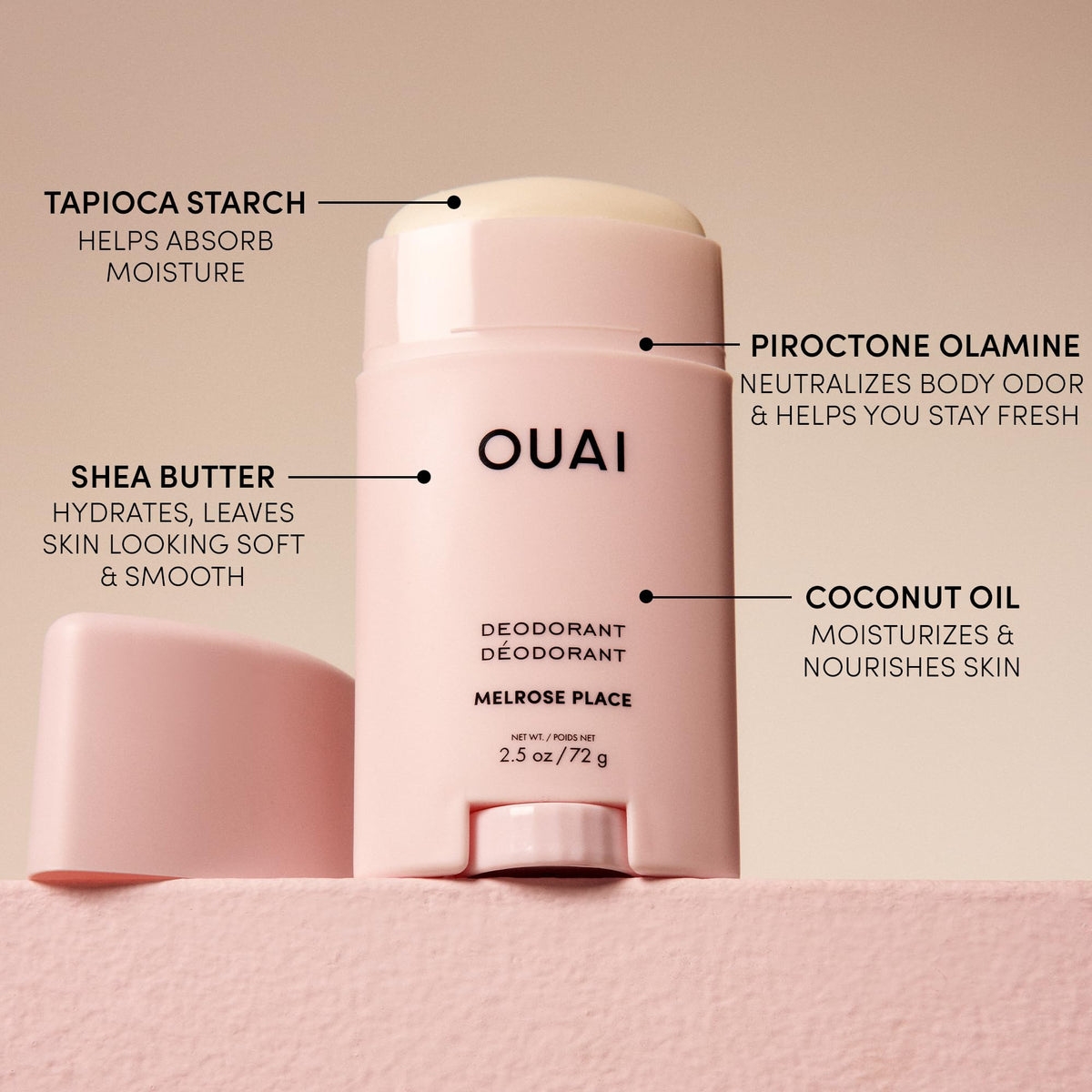 OUAI Aluminum Free Deodorant - Women's Deodorant with 24-Hour Odor Control & Invisible Application - Enriched with Notes of Rose, Berry, Lychee & Pink Peppercorn - Melrose Place (2.5 oz) OUAIBuy Supplements Australia