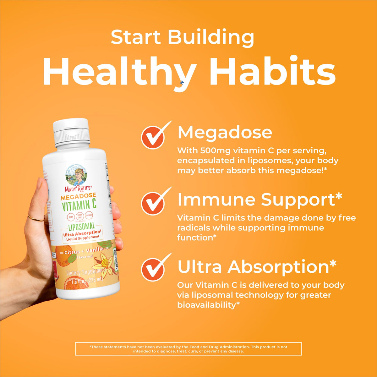 MaryRuth's Megadose Liquid Vitamin C Liposomal | 500 mg Per Serving | Ultra Absorption | Immunity | Antioxidant Support | Collagen Formation | Vegan | Gluten Free | Sugar Free | 7.6 Oz | 30 Servings MARYRUTH'SBuy Supplements Australia
