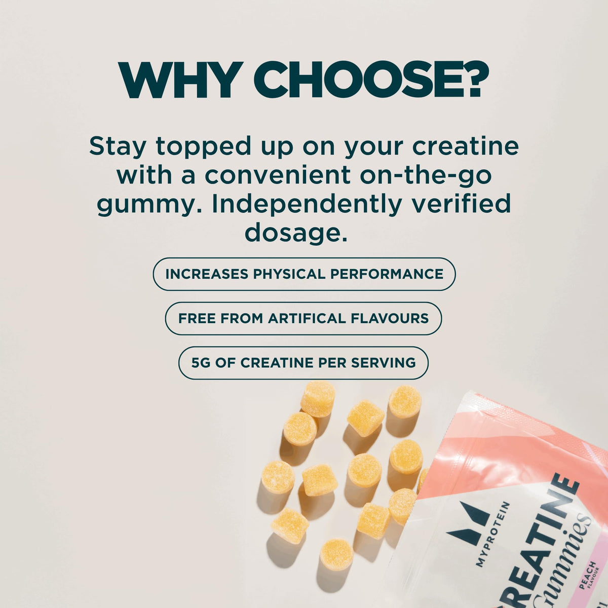Myprotein Creatine Gummies, 5g Creatine Monohydrate per Serving, Peach, 90 Count, 18 Servings, Chewable Post/Pre Workout Strength & Recovery Sports Nutrition Supplement, Vegan, Non-GMO MyproteinBuy Supplements Australia
