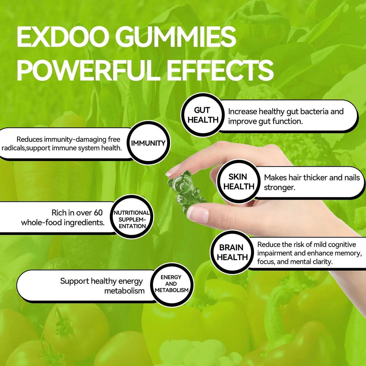 exdoo Super Greens Fiber Gummies Multivitamin Superfood Gummy with Spirulina Chlorella Prebiotic Probiotic Postbiotic for Digestive Health Supplement 15 Packs 120 Gummies exdooBuy Supplements Australia