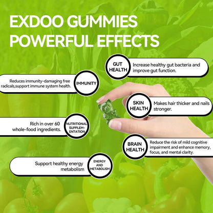 exdoo Super Greens Fiber Gummies Multivitamin Superfood Gummy with Spirulina Chlorella Prebiotic Probiotic Postbiotic for Digestive Health Supplement 15 Packs 120 Gummies exdooBuy Supplements Australia