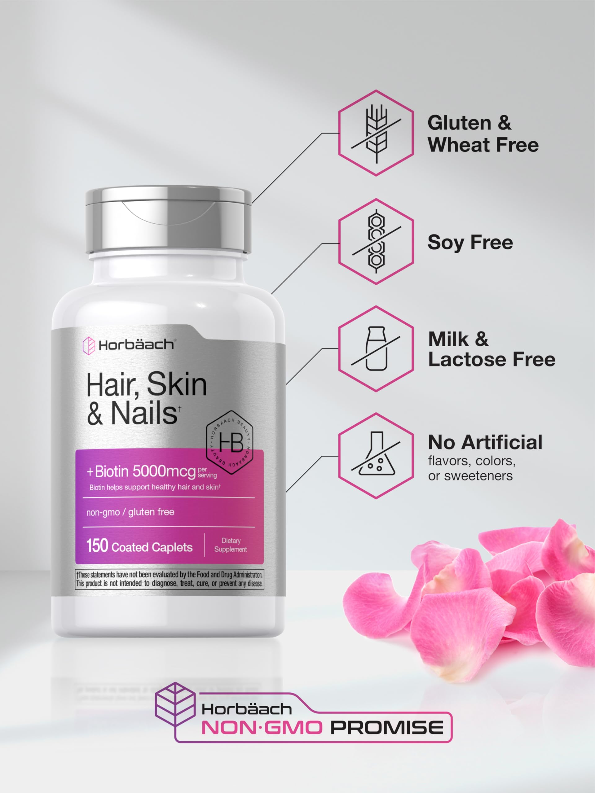 Horbäach Hair Skin and Nails Vitamins | 150 Caplets | with Biotin and Collagen | Supplement for Women and Men | Non-GMO, Gluten Free Horbäach buy supplements Au