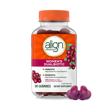 Align Probiotic, Women's Dualbiotic, Womens Probiotic Gummies, Prebiotics and Probiotics for Women, with Cranberry for Urinary Tract Health*, Cranberry Flavor, 90 Gummies AlignBuy Supplements Australia