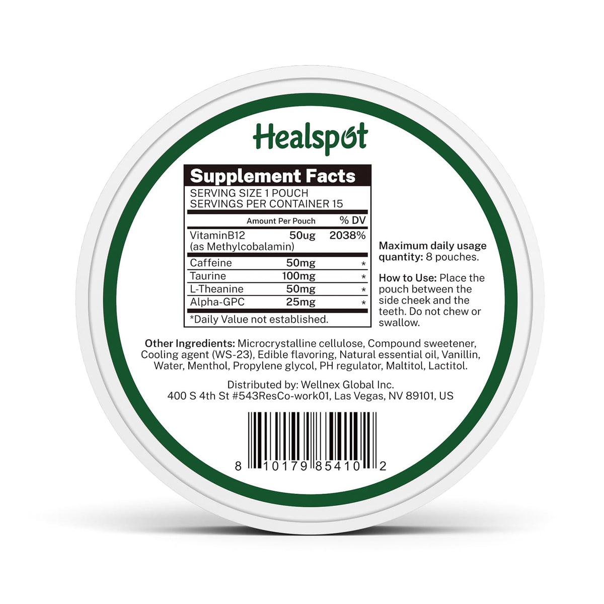 Healspot Nootropic Caffeine Pouches, Energy Pouches with 50mg Caffeine | Taurine | Vitamin B12 | Alpha-GPC | L-Theanine, Focus and Energy Supplements Variety Packs 5 Flavors HealspotBuy Supplements Australia
