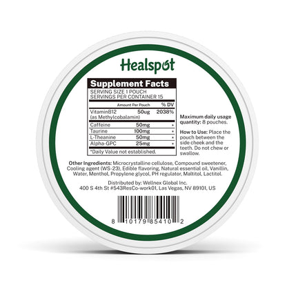 Healspot Nootropic Caffeine Pouches, Energy Pouches with 50mg Caffeine | Taurine | Vitamin B12 | Alpha-GPC | L-Theanine, Focus and Energy Supplements Variety Packs 5 Flavors HealspotBuy Supplements Australia