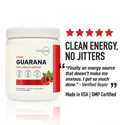 Type Zero Clean Guarana Powder Drink Mix (250 Servings, Unflavored) - 220 MG Caffeine Per Serving, Natural Caffeine, Non GMO, Gluten Free Type ZeroBuy Supplements Australia