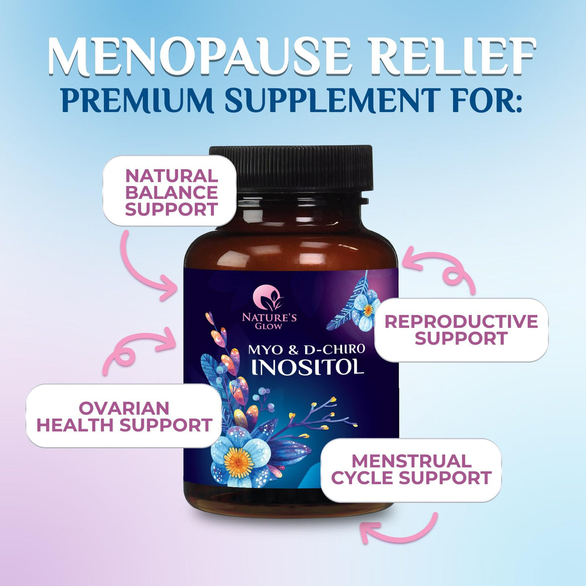 Myo-Inositol & D-Chiro Inositol 1025mg - 40:1 Ideal Ratio for Ovarian Support, Vegan Myo & D Chiro Supplement for Women's Natural Balance and Hormone Support, Vitamin B8, Non-GMO - 120 Capsules Nature's GlowBuy Supplements Australia