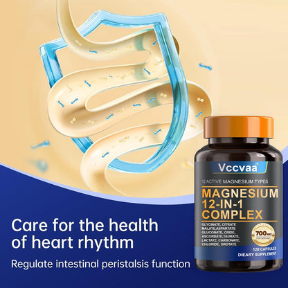 Magnesium Complex 700mg | 12-in-1 High Absorption Supplement | Glycinate, Citrate, Malate, Taurate & More | Sleep Support, Muscle Cramp Relief, Stress, Heart, Bone
