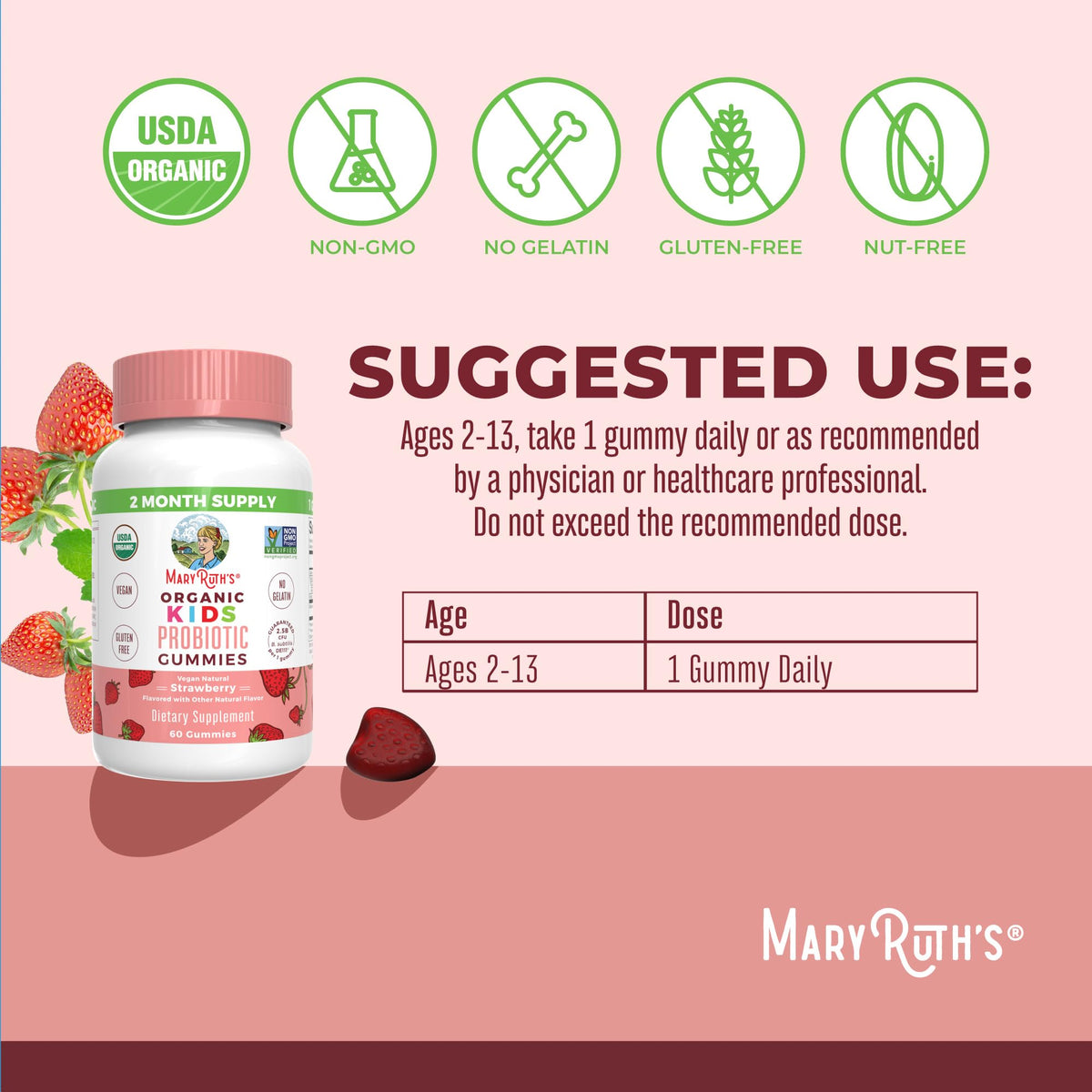 MaryRuth Organics Kids Probiotics for Digestive Health | USDA Probiotic Gummies | 2 Month Supply | Kids Probiotics | Immune Support | Gut Health Supplement | Vegan | Non-GMO | Gluten Free | 60 Count MARYRUTH'SBuy Supplements Australia