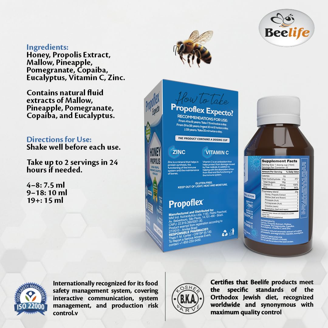 Beelife Expecto Cough Syrup - Triple-Action - Natural Cough Syrup for Kids & Adults - Made in Brazil Green Propolis - Zinc, Bromelain, Vitamin C- 150 ml BeelifeBuy Supplements Australia