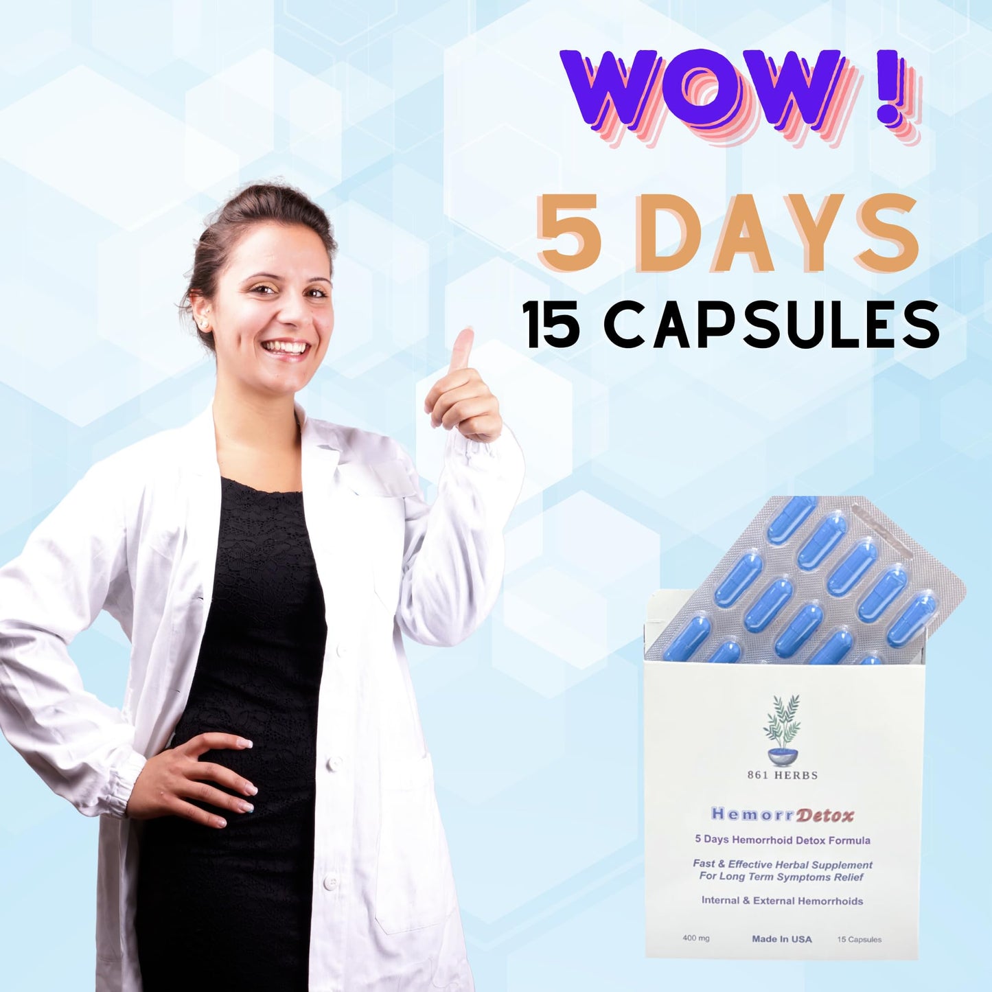 '-5-Day 15 Capsules, Fast & Long-Term Relief, Natual Herbs Formula Remedy, Address Root Causes of Hemorrhoids. 861 HERBSBuy Supplements Australia