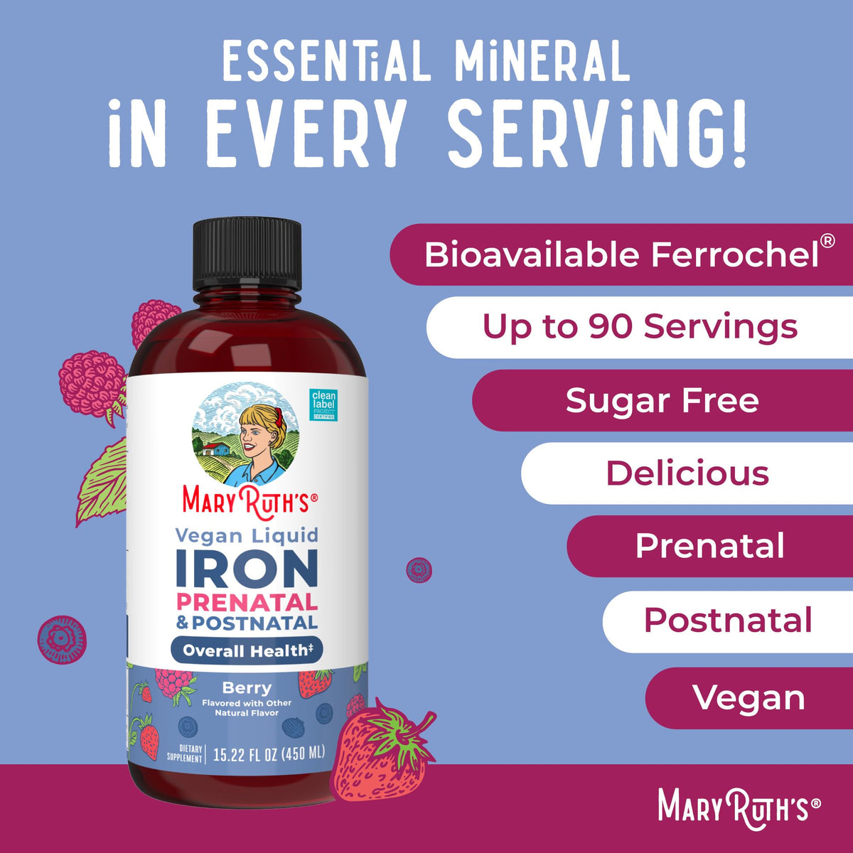 MaryRuth Organics | Liquid Iron Supplement Prenatal & Postnatal for Pregnant & Lactating | Iron Deficiency | Immune Support | Sugar/Gluten Free | Vegan | Non-GMO | 15.22 Fl Oz MARYRUTH'SBuy Supplements Australia