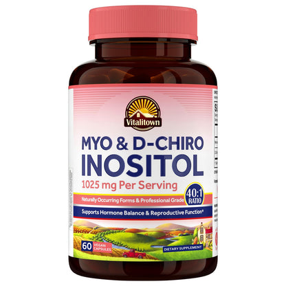 Vitalitown Inositol Supplement for Women, Myo-Inositol & D-Chiro Inositol, Ideal 40:1 Ratio, Hormone Balance & Healthy Ovarian Support for Women, Vitamin B8, Vegan, 60 Capsules, No Gluten VitalitownBuy Supplements Australia